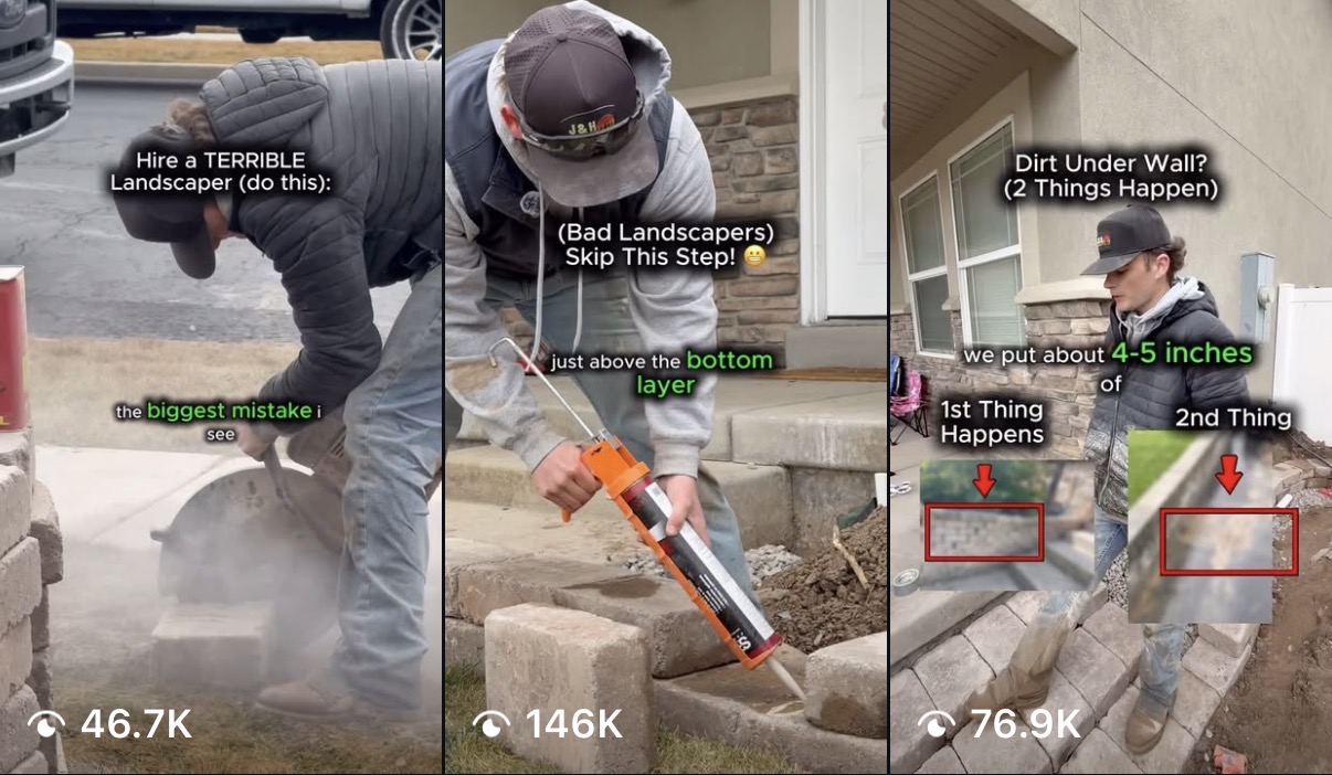 Three contractor reels with hundreds of thousands of views each